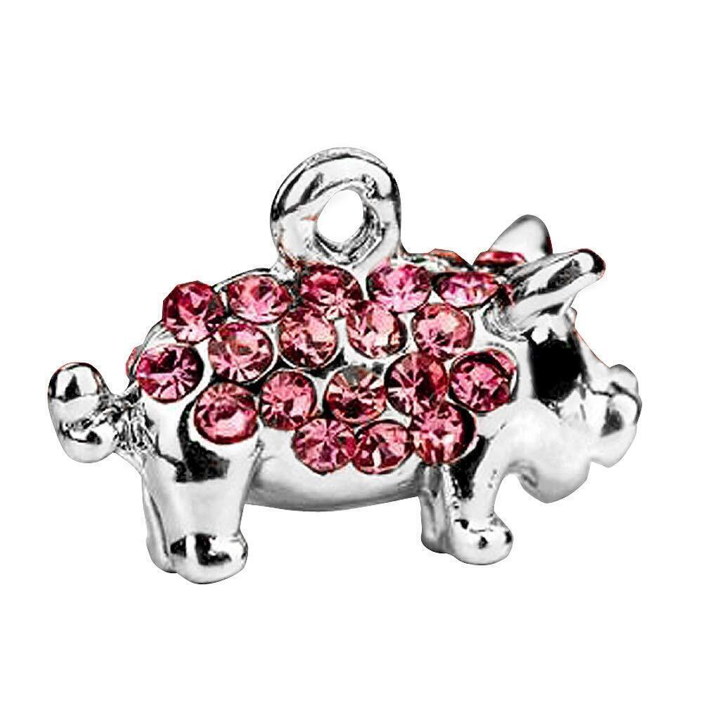 3068 H498 Little 3 pcs Hot Pink Crystal Pig Animal Charm Pendant